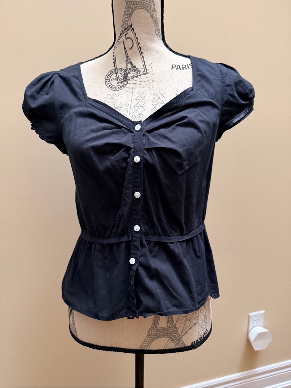 Vintage Y2K JUICY COUTURE Black Short Sleeve Button Up Blouse Size Small